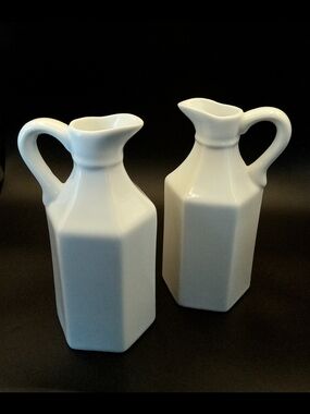 Set Vintage Hexagon Porcelain Oil Vinegar Cruet Milk Glass Creamer Pitcher Vase